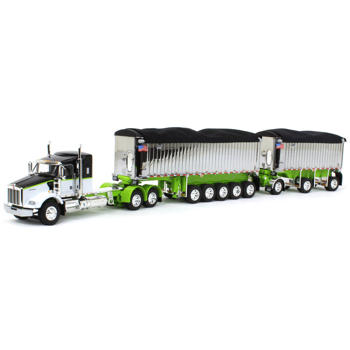 1/64 Lime/Chrome Kenworth T800 w/ Chrome East Genesis II End Dump Trailers, DCP by First Gear