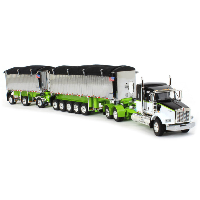 1/64 Lime/Chrome Kenworth T800 w/ Chrome East Genesis II End Dump Trailers, DCP by First Gear