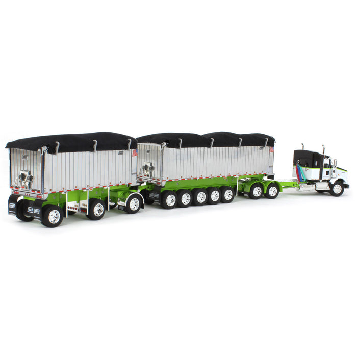 1/64 Lime/Chrome Kenworth T800 w/ Chrome East Genesis II End Dump Trailers, DCP by First Gear