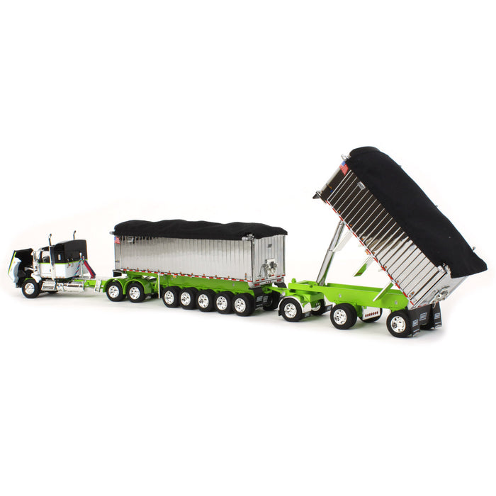1/64 Lime/Chrome Kenworth T800 w/ Chrome East Genesis II End Dump Trailers, DCP by First Gear