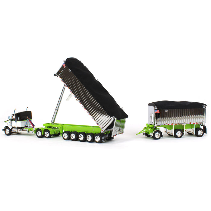 1/64 Lime/Chrome Kenworth T800 w/ Chrome East Genesis II End Dump Trailers, DCP by First Gear