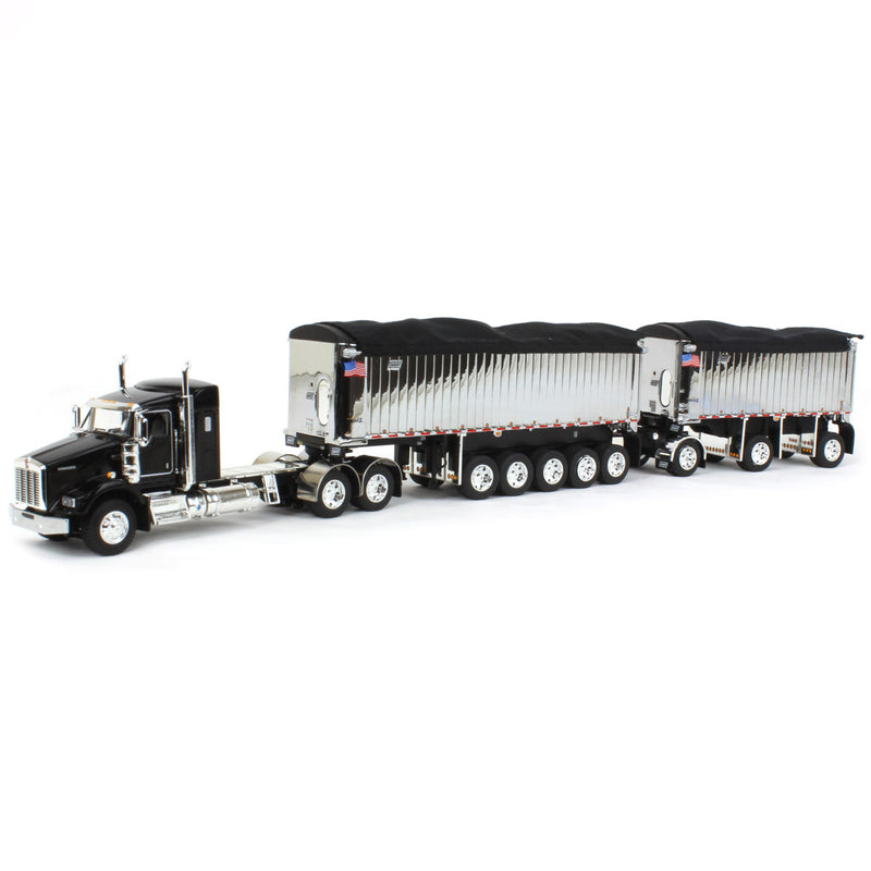 1/64 Black/Chrome Kenworth T800 w/ Chrome East Genesis II End Dump Trailers, DCP by First Gear