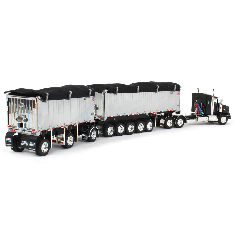 1/64 Black/Chrome Kenworth T800 w/ Chrome East Genesis II End Dump Trailers, DCP by First Gear