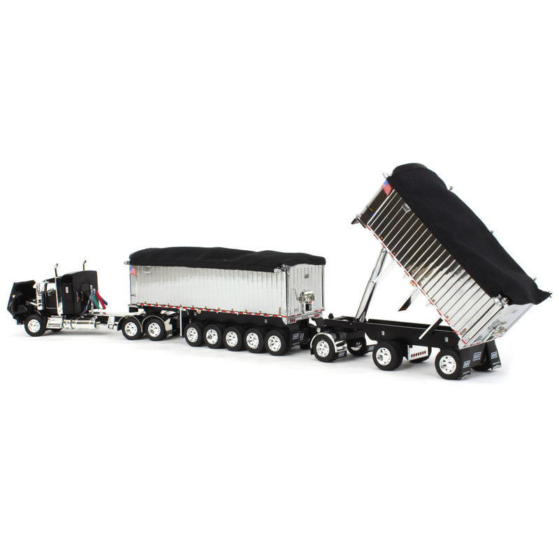 1/64 Black/Chrome Kenworth T800 w/ Chrome East Genesis II End Dump Trailers, DCP by First Gear