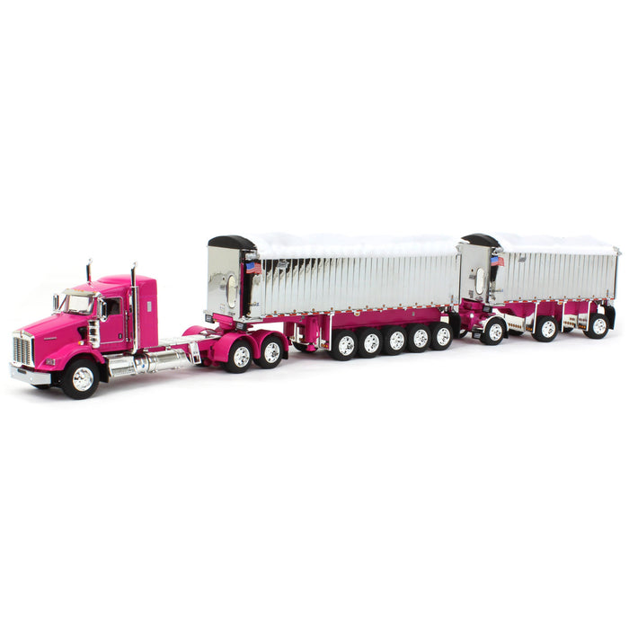 1/64 Pink/Chrome Kenworth T800 w/ Chrome East Genesis II End Dump Trailers, DCP by First Gear