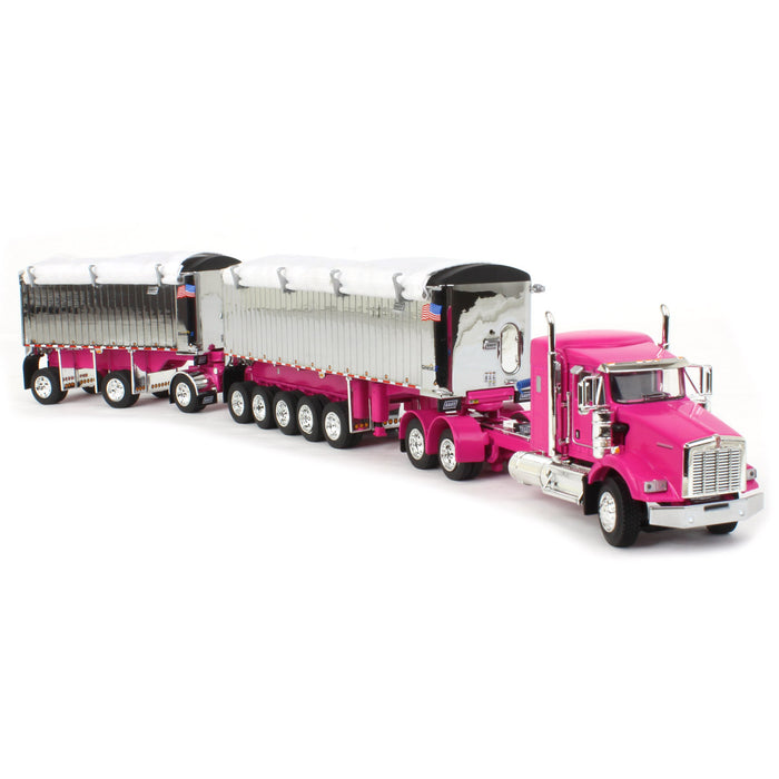 1/64 Pink/Chrome Kenworth T800 w/ Chrome East Genesis II End Dump Trailers, DCP by First Gear