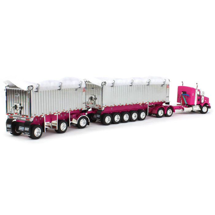 1/64 Pink/Chrome Kenworth T800 w/ Chrome East Genesis II End Dump Trailers, DCP by First Gear