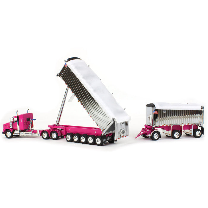 1/64 Pink/Chrome Kenworth T800 w/ Chrome East Genesis II End Dump Trailers, DCP by First Gear