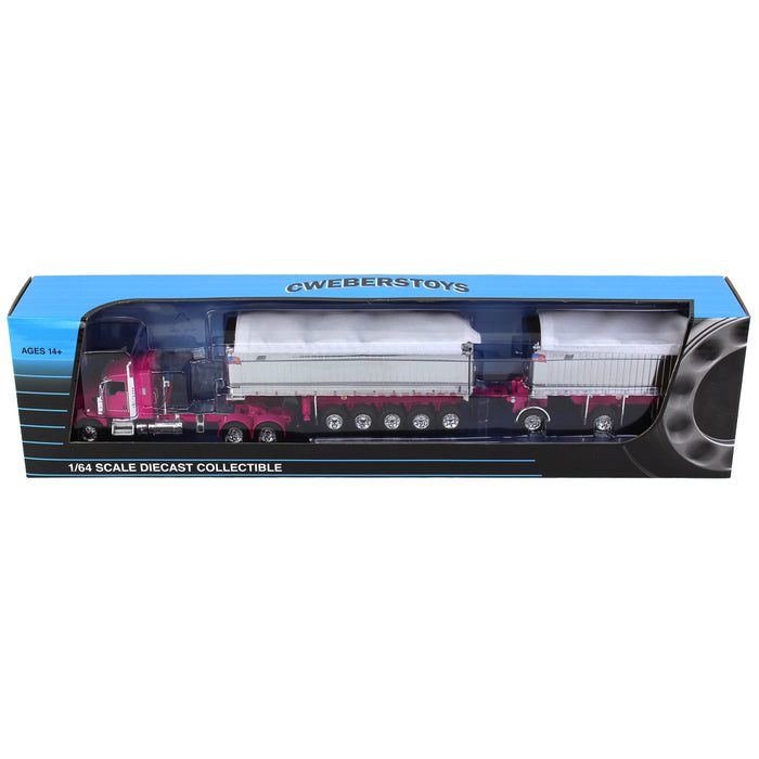 1/64 Pink/Chrome Kenworth T800 w/ Chrome East Genesis II End Dump Trailers, DCP by First Gear