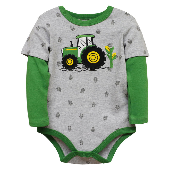 John Deere Infant Cornfield Light Heather Gray Green Onesie