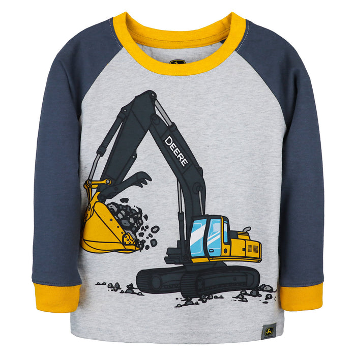 John Deere Toddler Construction Coming & Going Gray & Blue Long Sleeve T-Shirt