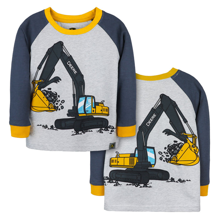 John Deere Toddler Construction Coming & Going Gray & Blue Long Sleeve T-Shirt