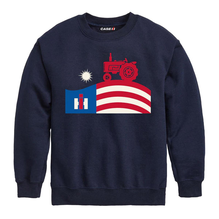 Youth IH Farmall Tractor & Flag Navy Blue Crewneck Sweatshirt