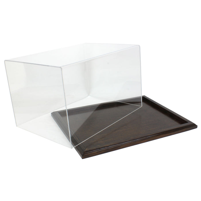 Clear Acrylic Display Case with Dark Stained Wooden Base, 16in x 12in x 10in