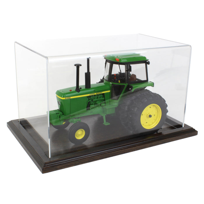 Clear Acrylic Display Case with Dark Stained Wooden Base, 14in x 8.5in x 8in