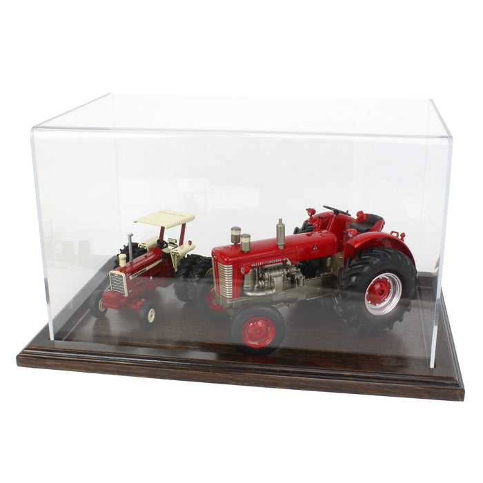 Clear Acrylic Display Case with Dark Stained Wooden Base, 14in x 8.5in x 8in