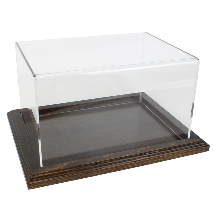 Clear Acrylic Display Case with Dark Stained Wooden Base, 10in x 7.5in x 6in