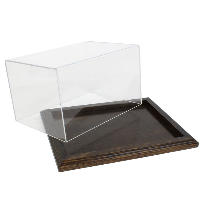 Clear Acrylic Display Case with Dark Stained Wooden Base, 10in x 7.5in x 6in