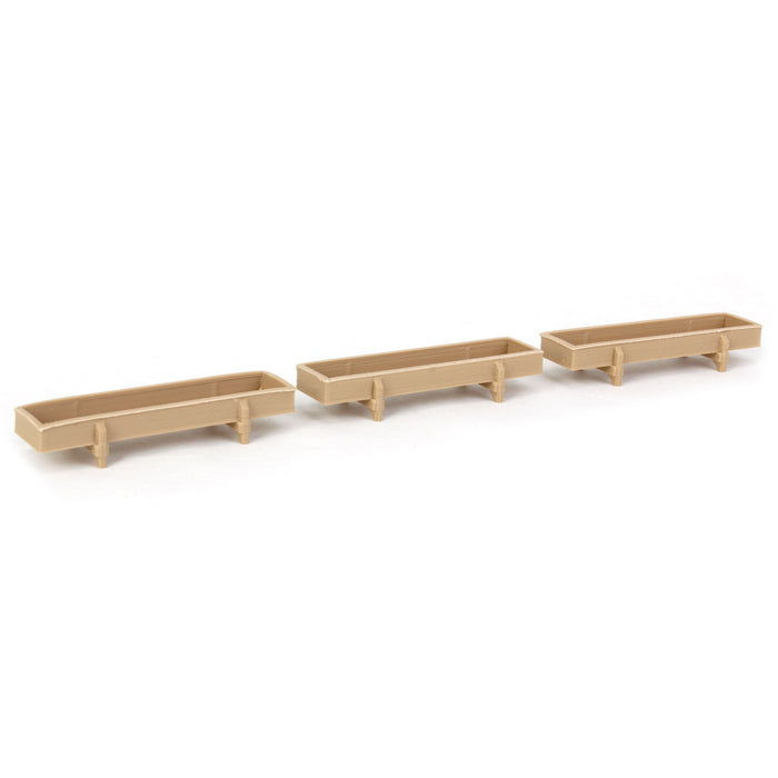 1/64 Pack of 3 Light Wood Feed Bunks, 3D Printed