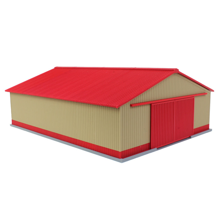 1/64 "The Professional" Tan/Red 60ft x 80ft Machine & Farm Shed w/ Sliding Doors, 3D Printed