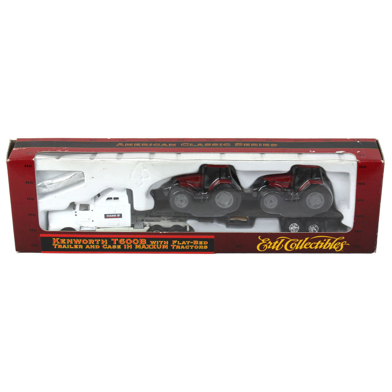 1/87 Kenworth T600B with Flatbed Trailer & Case IH Maxxum Tractors by ERTL