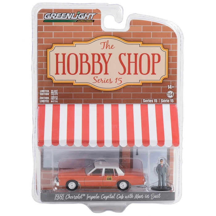 1/64 1981 Chevrolet Impala Capitol Cab Taxi with Man in Suit, Hobby Shop Series 15