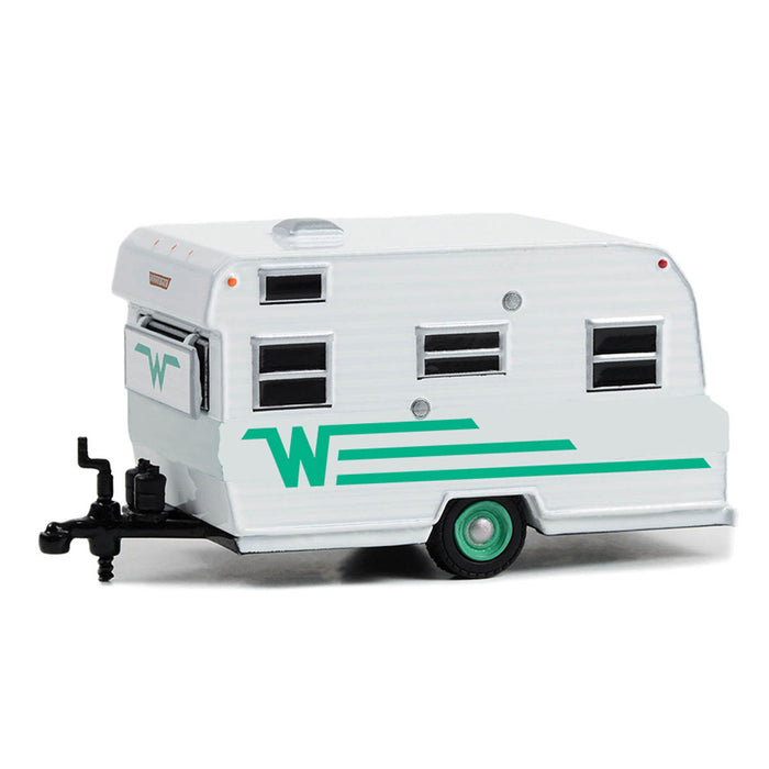 1/64 1965 Winnebago 216 Travel Trailer, White with Green Stripe, Hitched Homes Series 14