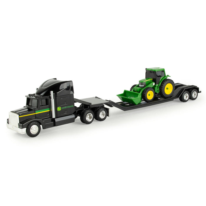 1/64 John Deere Black Semi, Lowboy & John Deere Tractor with Loader, Collect N Play Value Set