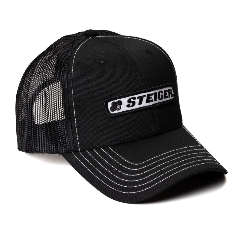Steiger Stitched Logo Black with White Stitching Mesh Back Hat