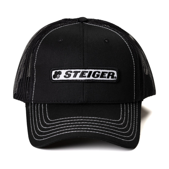 Steiger Stitched Logo Black with White Stitching Mesh Back Hat