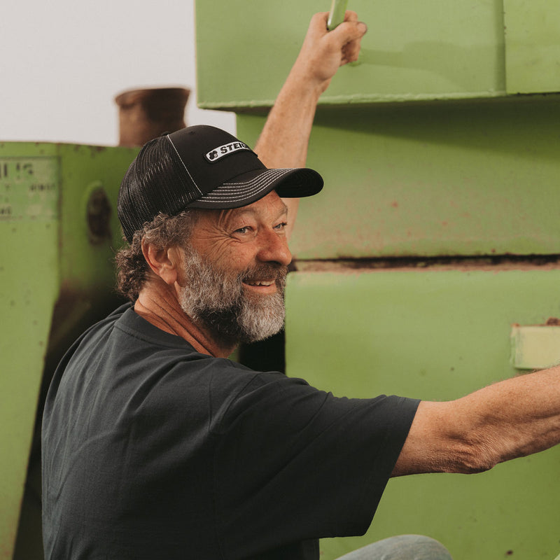 Steiger Stitched Logo Black with White Stitching Mesh Back Hat