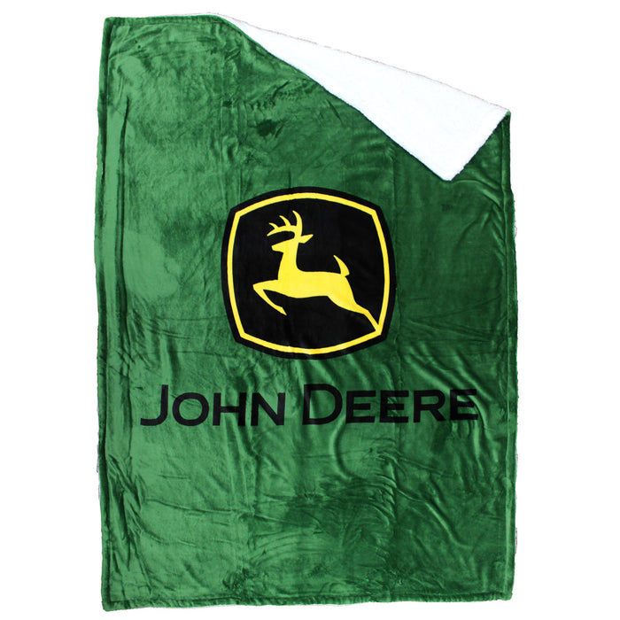 John Deere Logo 50in x 70in Fleece Sherpa Throw Blanket