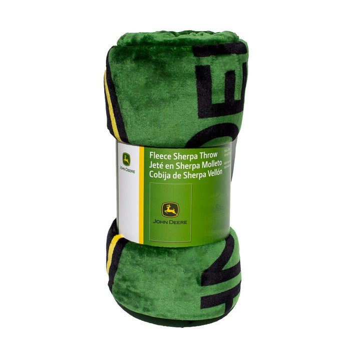 John Deere Logo 50in x 70in Fleece Sherpa Throw Blanket