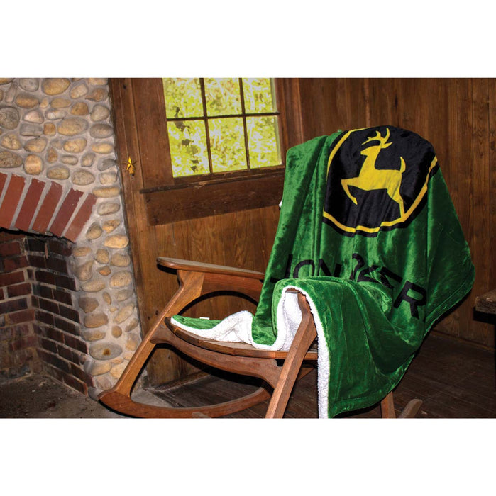 John Deere Logo 50in x 70in Fleece Sherpa Throw Blanket