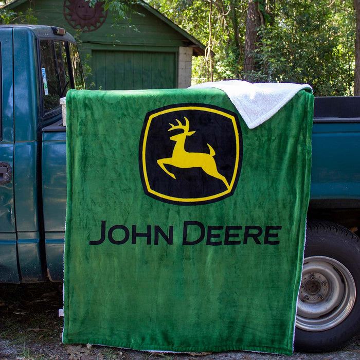 John Deere Logo 50in x 70in Fleece Sherpa Throw Blanket