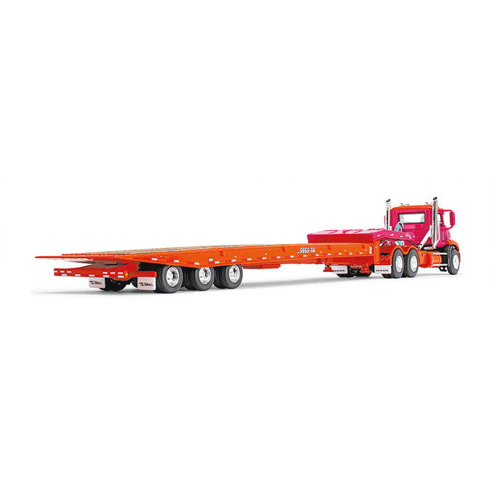 1/64 Orange & Fuchsia Mack Pinnacle w/ Talbert 5553TA Traveling-Axle Trailer, DCP by First Gear