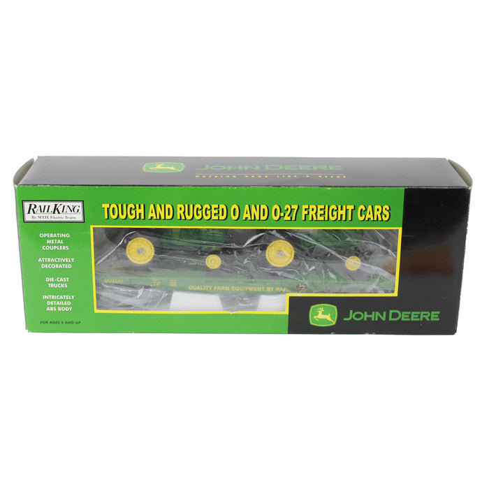 1/48 O Gauge & O-27 John Deere Flat Car (#40103) with 2 4010 Wide Front Tractors, RailKing by MTH