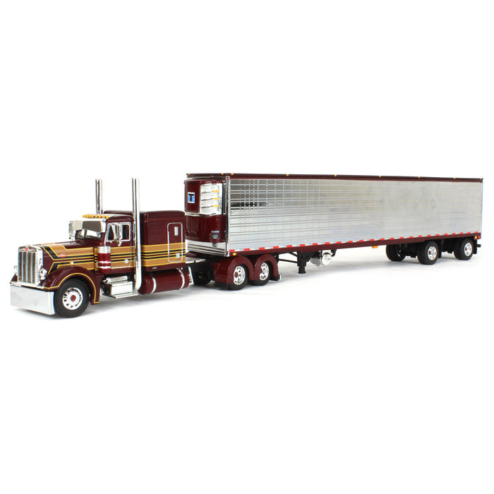 1/64 Red & Chrome Peterbilt 379 w/ 63in Flattop Sleeper & 53ft Utility Trailer w/ Reefer, DCP by First Gear
