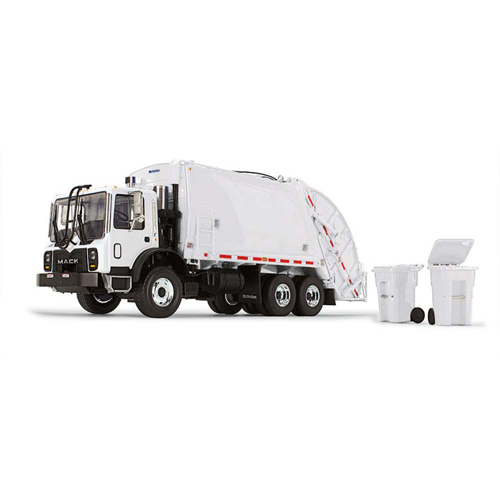 (B&D) 1/34 White Mack TerraPro with McNeilus Rear Loader & Trash Cans - Damaged Item