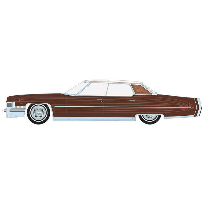 1/64 1973 Cadillac Sedan DeVille, Dark Brown Metallic with Pinstripes, California Lowriders Series 4