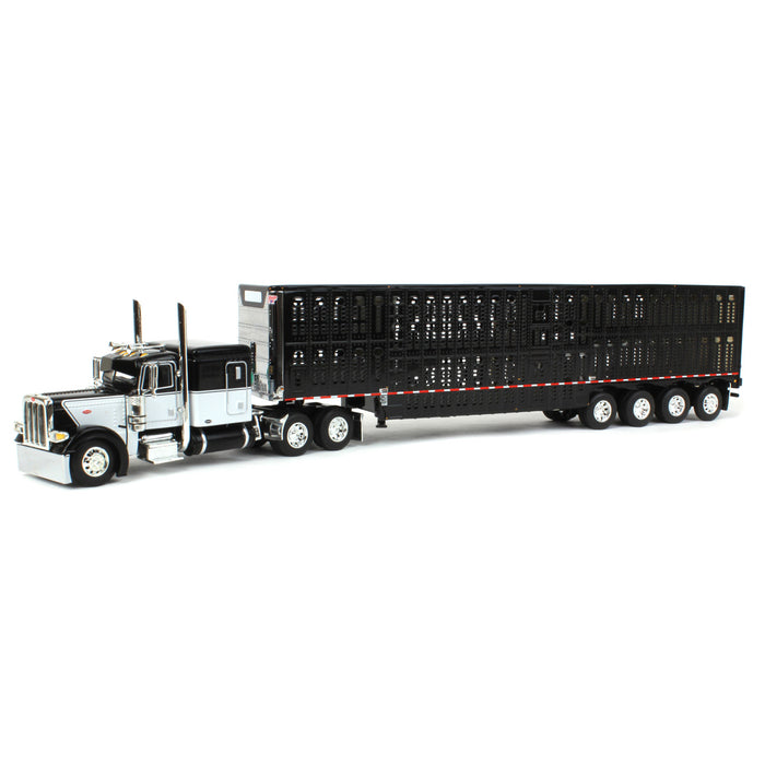 1/64 Black & White Peterbilt 389 w/ Wilson Silverstar Livestock Trailer, DCP by First Gear