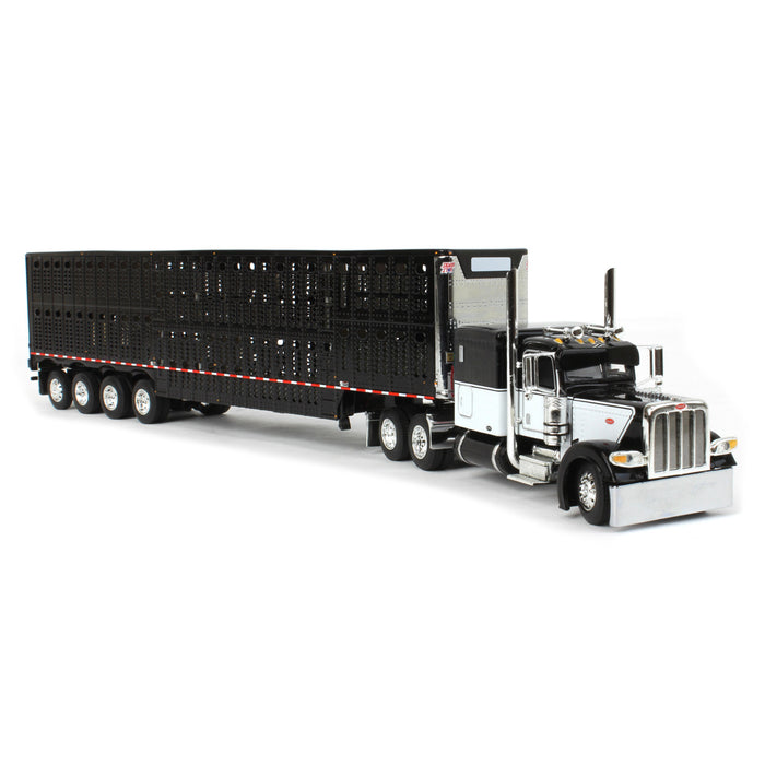 1/64 Black & White Peterbilt 389 w/ Wilson Silverstar Livestock Trailer, DCP by First Gear