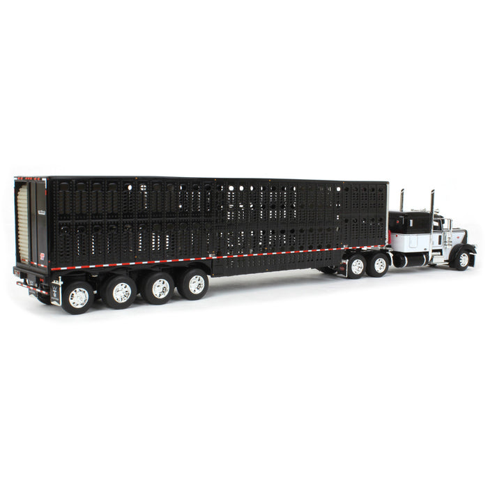 1/64 Black & White Peterbilt 389 w/ Wilson Silverstar Livestock Trailer, DCP by First Gear