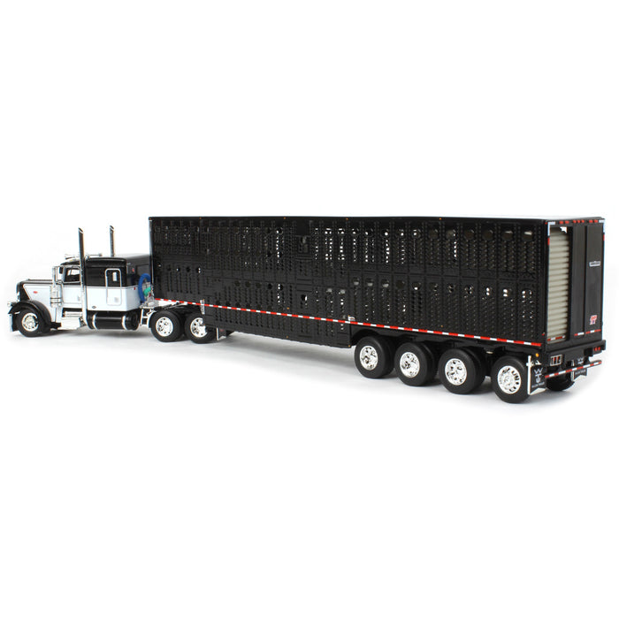 1/64 Black & White Peterbilt 389 w/ Wilson Silverstar Livestock Trailer, DCP by First Gear