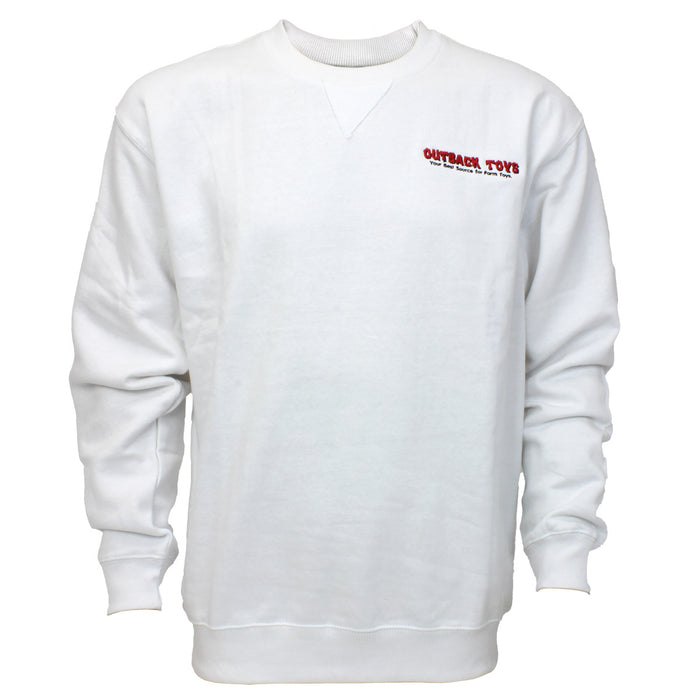 Men's Outback Toys Logo White Starting Point Solid Fleece Crew Neck Sweatshirt