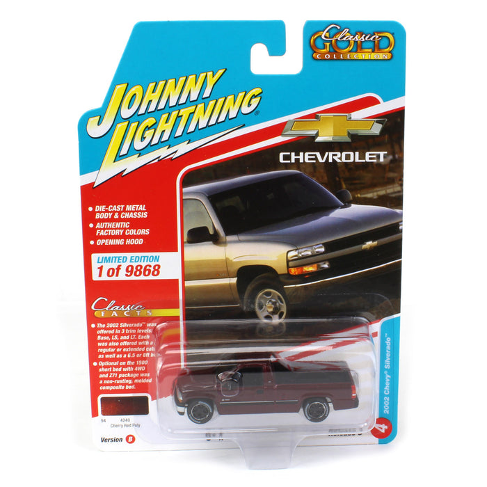1/64 Johnny Lightning Classic Gold 2022 Release 3B - 2002 Chevrolet Silverado, Dark Red Metallic