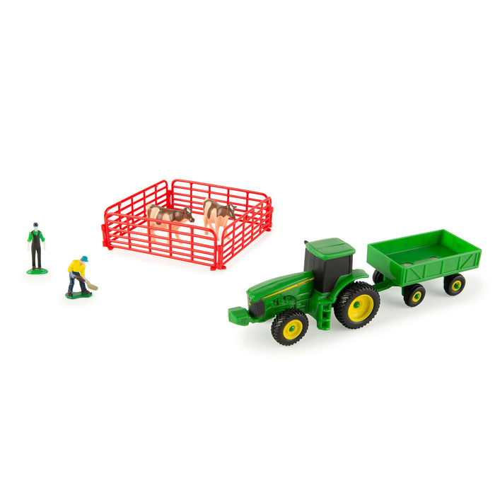 Approx. 1/64 JD Farm Set w/Tractor,Wagon, 2 Farmers, 2 Cows & Fence