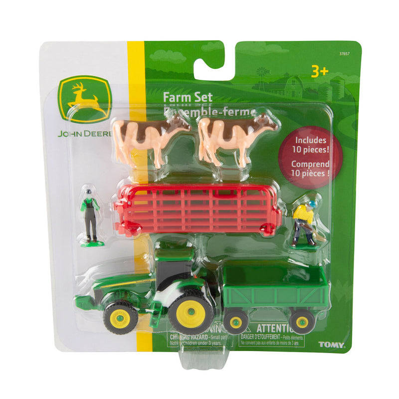 (Approx.) 1/64 John Deere Farm Set with Tractor, Wagon, 2 Farmers, 2 Cows & Fence by ERTL