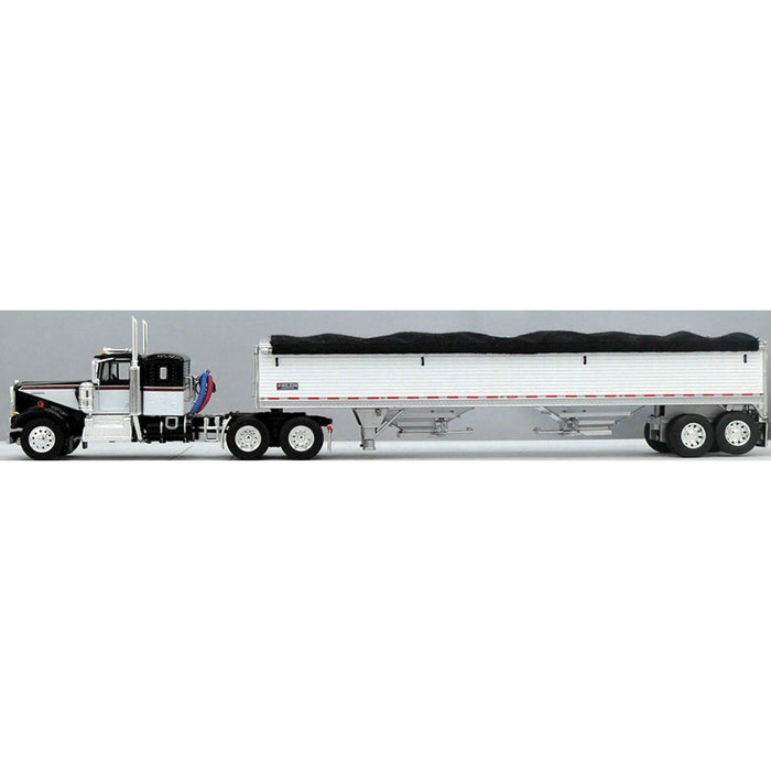 1/64 Black & White Kenworth W900A w/ 36in Sleeper & White 42ft Grain Trailer, DCP by First Gear