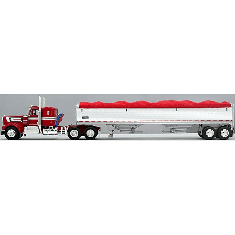 1/64 Red Kenworth W900A Semi Truck with White 42ft Grain Trailer, DCP by First Gear